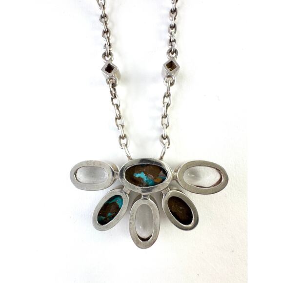 AZ Turquoise Citrine Quartz Crystal Handmade Sterling Silver Chain Necklace - Picture 6 of 8